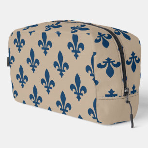 Fleur de Lis Pattern, Royal French Blue on Cream Dopp Kit