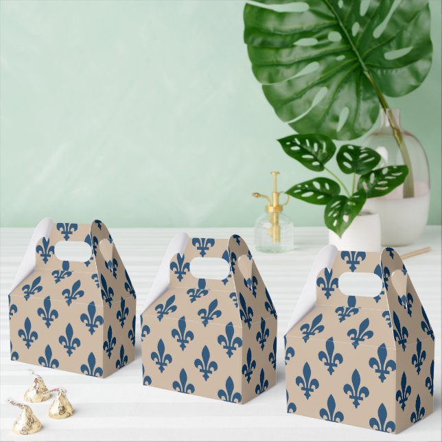 Fleur de Lis Pattern, Royal French Blue on Cream Favour Box (Multiple)