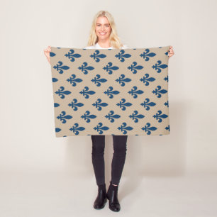 Fleur de Lis Pattern, Royal French Blue on Cream Fleece Blanket