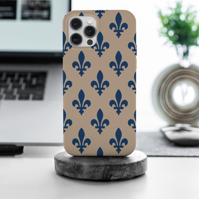 Fleur de Lis Pattern, Royal French Blue on Cream iPhone Case (Creator Uploaded)