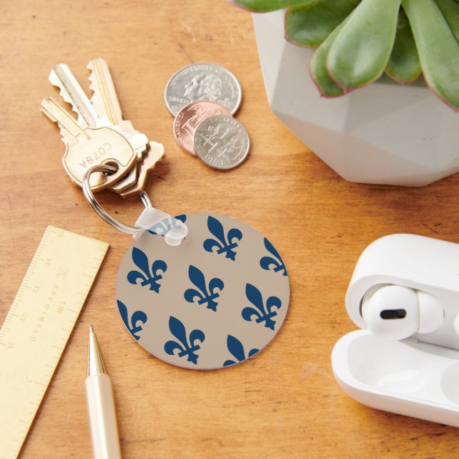 Fleur de Lis Pattern, Royal French Blue on Cream Key Ring (Desk)
