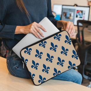 Fleur de Lis Pattern, Royal French Blue on Cream Laptop Sleeve
