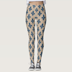 Fleur de Lis Pattern, Royal French Blue on Cream Leggings