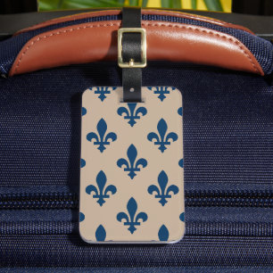 Fleur de Lis Pattern, Royal French Blue on Cream Luggage Tag