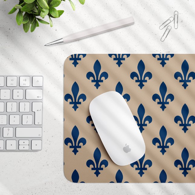 Fleur de Lis Pattern, Royal French Blue on Cream Mouse Pad (Creator Uploaded)