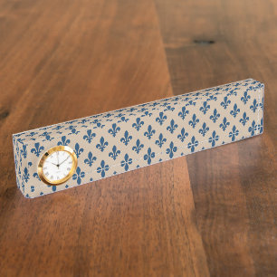 Fleur de Lis Pattern, Royal French Blue on Cream Nameplate