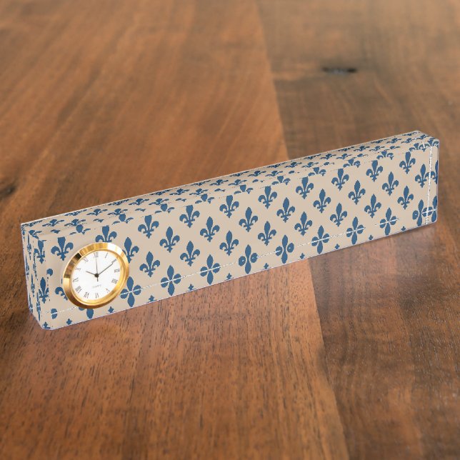 Fleur de Lis Pattern, Royal French Blue on Cream Nameplate (Side)