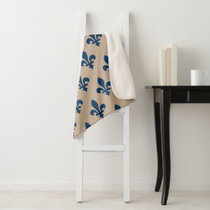 Fleur de Lis Pattern, Royal French Blue on Cream Sherpa Blanket
