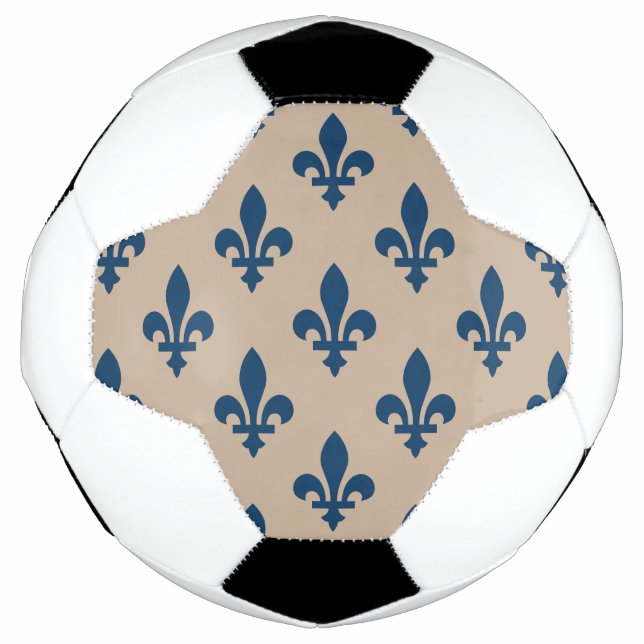 Fleur de Lis Pattern, Royal French Blue on Cream Soccer Ball (Front)