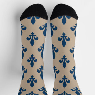 Fleur de Lis Pattern, Royal French Blue on Cream Socks