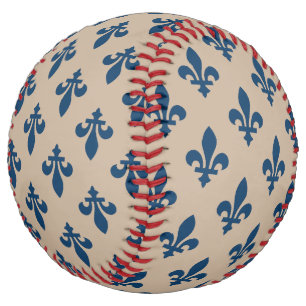 Fleur de Lis Pattern, Royal French Blue on Cream Softball