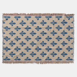 Fleur de Lis Pattern, Royal French Blue on Cream Throw Blanket