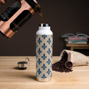 Fleur de Lis Pattern, Royal French Blue on Cream Water Bottle