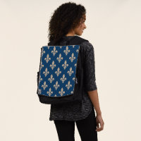Fleur de Lis Pattern, Royal French, Cream on Blue