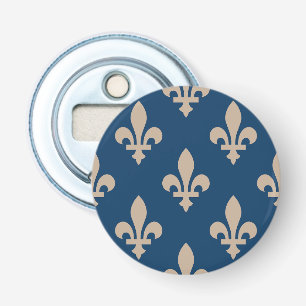 Fleur de Lis Pattern, Royal French, Cream on Blue Bottle Opener