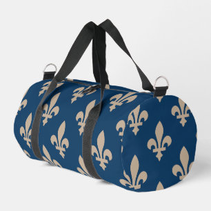 Fleur de Lis Pattern, Royal French, Cream on Blue Duffle Bag