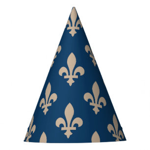 Fleur de Lis Pattern, Royal French, Cream on Blue Party Hat