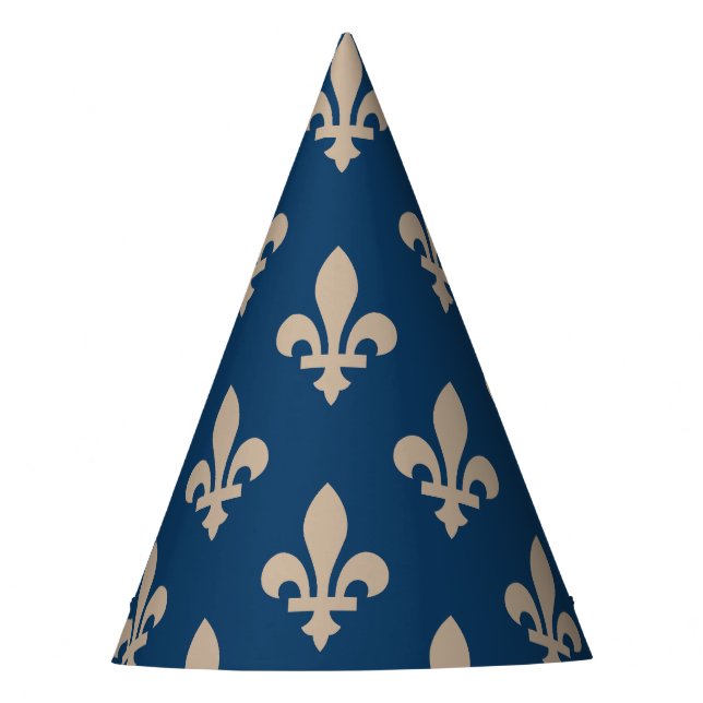 Fleur de Lis Pattern, Royal French, Cream on Blue Party Hat (Front)