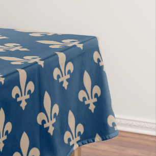 Fleur de Lis Pattern, Royal French, Cream on Blue Tablecloth
