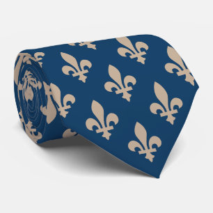 Fleur de Lis Pattern, Royal French, Cream on Blue Tie