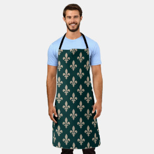 Fleur de Lis Pattern, Royal French Cream on Green Apron