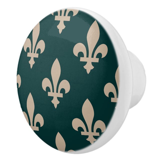 Fleur de Lis Pattern, Royal French Cream on Green Ceramic Knob (Right)