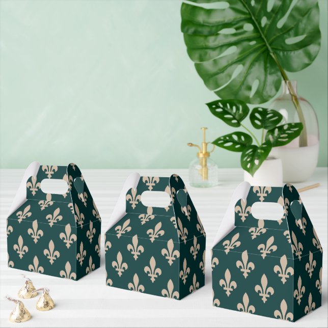 Fleur de Lis Pattern, Royal French Cream on Green Favour Box (Multiple)
