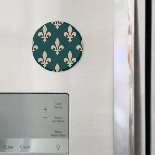 Fleur de Lis Pattern, Royal French Cream on Green Magnet