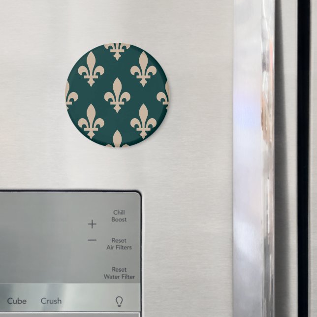 Fleur de Lis Pattern, Royal French Cream on Green Magnet (In Situ (Fridge))