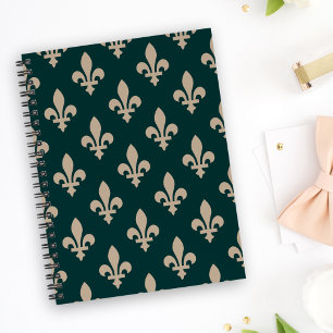 Fleur de Lis Pattern, Royal French Cream on Green Notebook