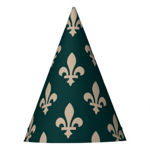 Fleur de Lis Pattern, Royal French Cream on Green Party Hat