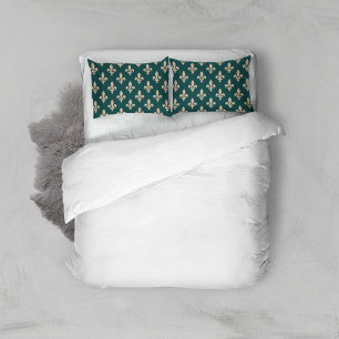 Fleur de Lis Pattern, Royal French Cream on Green Pillowcase