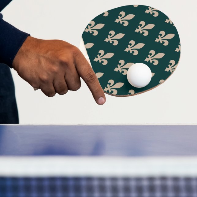 Fleur de Lis Pattern, Royal French Cream on Green Ping Pong Paddle (Insitu)
