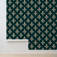 Fleur de Lis Pattern, Royal French Cream on Green