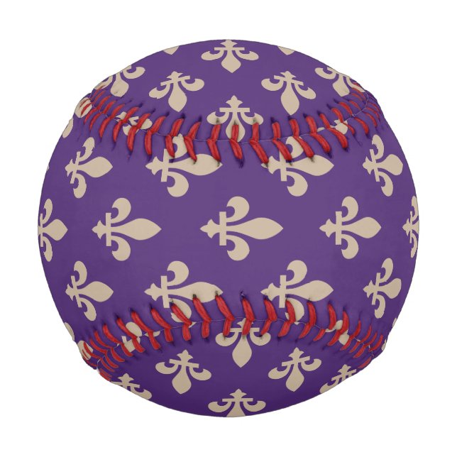 Fleur de Lis Pattern, Royal French Cream on Purple Baseball (Back)