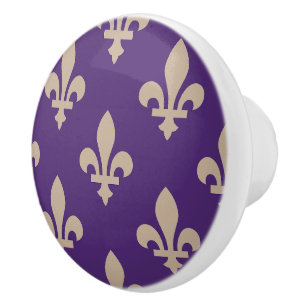 Fleur de Lis Pattern, Royal French Cream on Purple Ceramic Knob