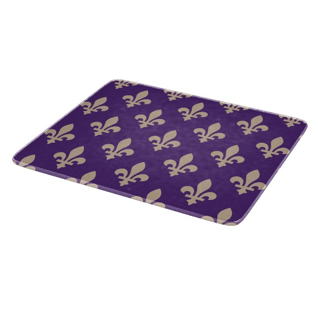 Fleur de Lis Pattern, Royal French Cream on Purple Cutting Board (Corner)