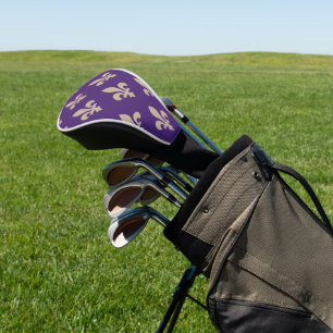 Fleur de Lis Pattern, Royal French Cream on Purple Golf Head Cover