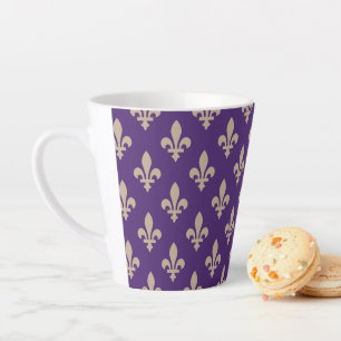 Fleur de Lis Pattern, Royal French Cream on Purple Latte Mug