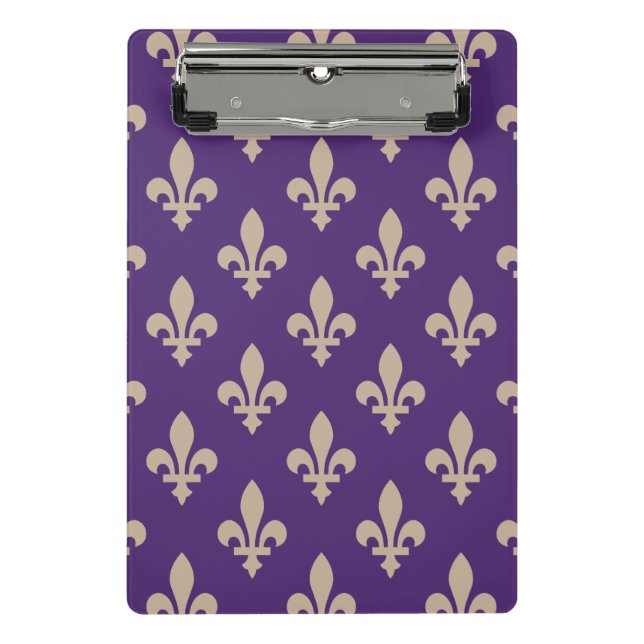 Fleur de Lis Pattern, Royal French Cream on Purple Mini Clipboard (Front)