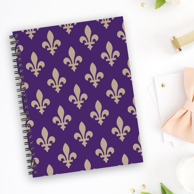 Fleur de Lis Pattern, Royal French Cream on Purple Notebook (Creator Uploaded)