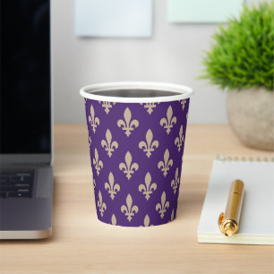 Fleur de Lis Pattern, Royal French Cream on Purple Paper Cups