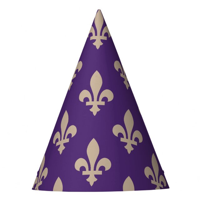 Fleur de Lis Pattern, Royal French Cream on Purple Party Hat (Front)