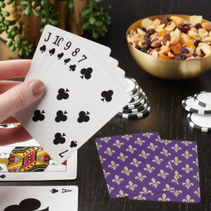 Fleur de Lis Pattern, Royal French Cream on Purple Playing Cards