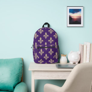 Fleur de Lis Pattern, Royal French Cream on Purple Printed Backpack