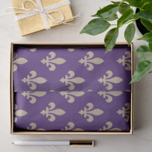 Fleur de Lis Pattern, Royal French Cream on Purple Tissue Paper