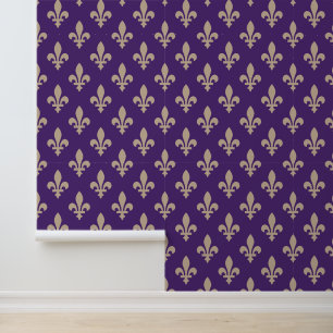 Fleur de Lis Pattern, Royal French Cream on Purple Wallpaper