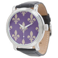 Fleur de Lis Pattern, Royal French Cream on Purple