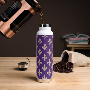 Fleur de Lis Pattern, Royal French Cream on Purple Water Bottle