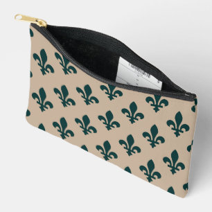 Fleur de Lis Pattern, Royal French Green on Cream Accessory Pouch